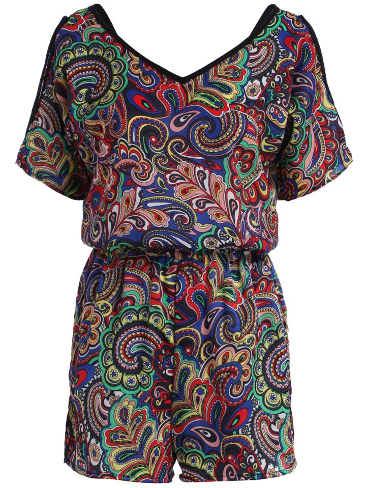 Romwe V Neck Paisley Print Romper
