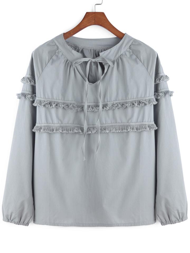 Romwe V Neck Tassel Blouse