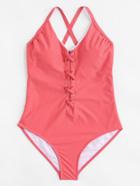 Romwe Lace Up Front Swimsuit