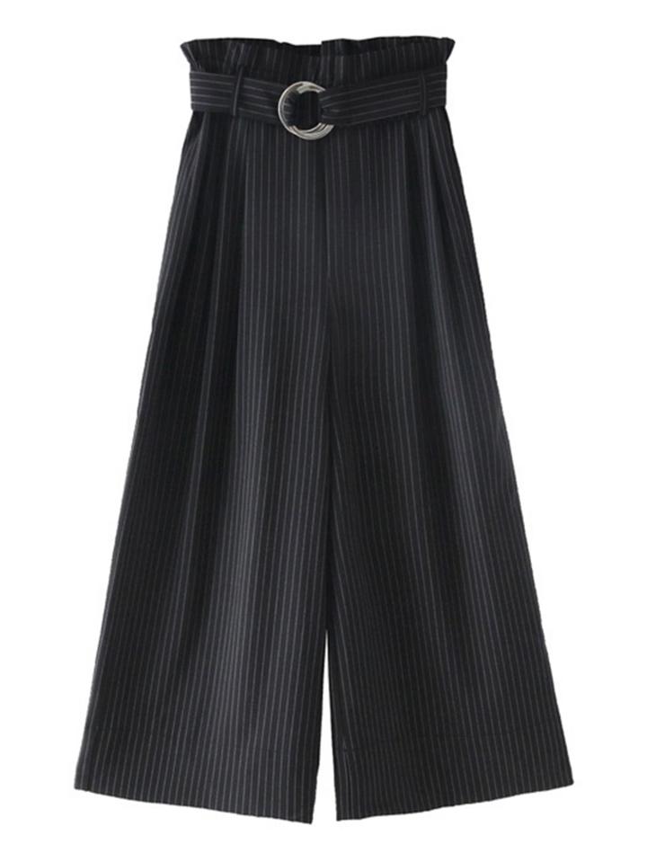 Romwe Double Ring Belt Striped Palazzo Pants