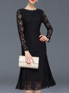 Romwe Black Backless Frill Lace Midi Dress