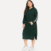 Romwe Plus Split Side Contrast Tape Hoodie Dress