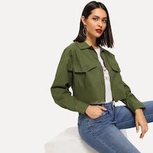Romwe Dual Pocket Crop Jacket