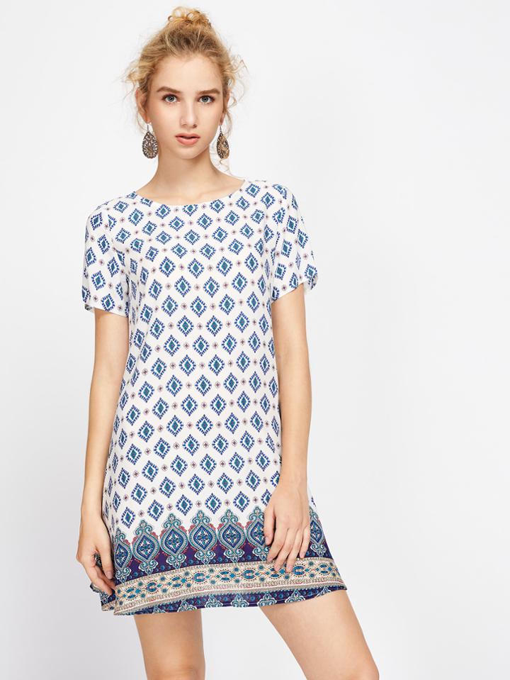Romwe Ornate Print Swing Dress