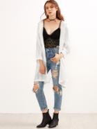 Romwe White Drawstring Waist Hooded Long Coat