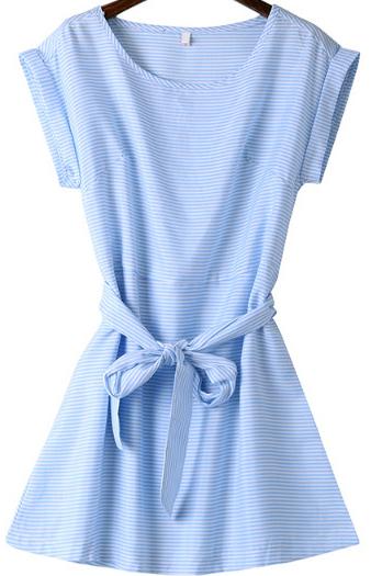 Romwe With Belt Striped Dress
