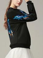 Romwe Bat Sleeve Butterfly Embroidered Black Sweatshirt