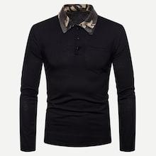 Romwe Men Contrast Camo Neck Polo Shirt