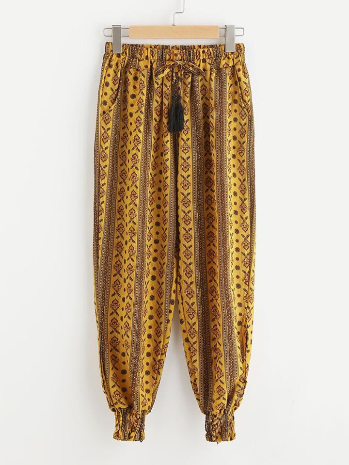 Romwe Aztec Print Drawstring Waist Harem Pants
