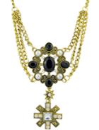 Romwe Black Gemstone Bead Chain Necklace