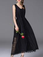 Romwe Black V Neck Drawstring Lace Dress
