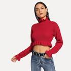 Romwe Ruffle Hem Solid Crop Jumper