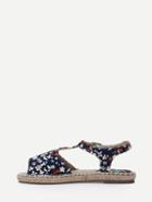 Romwe Blue Canva Upper Flower Print Espadrille Sandals