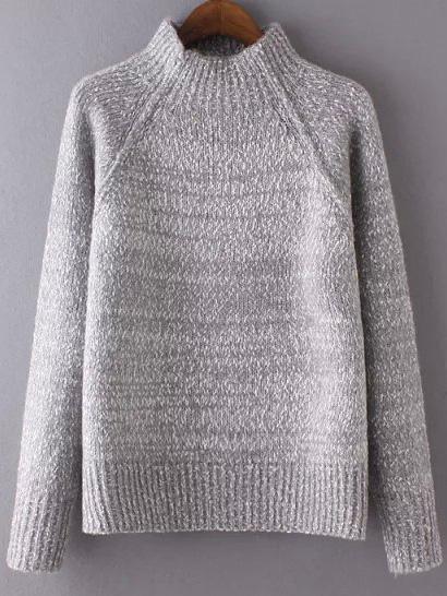 Romwe Mock Neck Raglan Sleeve Grey Jumper