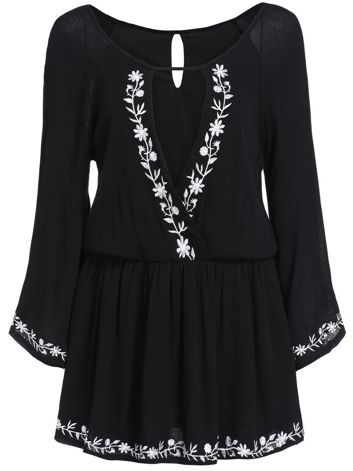 Romwe Embroidered Open Front Shift Dress