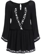 Romwe Embroidered Open Front Shift Dress