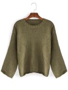 Romwe Round Neck 3/4 Sleeve Green Sweater