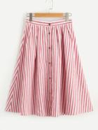 Romwe Buttoned Front Pleated Striped Skirt