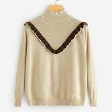 Romwe Ruffle Trim Stand Collar Jumper