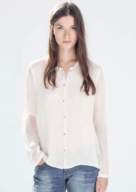 Romwe Beige Chiffon Blouse With Bow Embellished Cuffs
