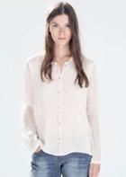 Romwe Beige Chiffon Blouse With Bow Embellished Cuffs