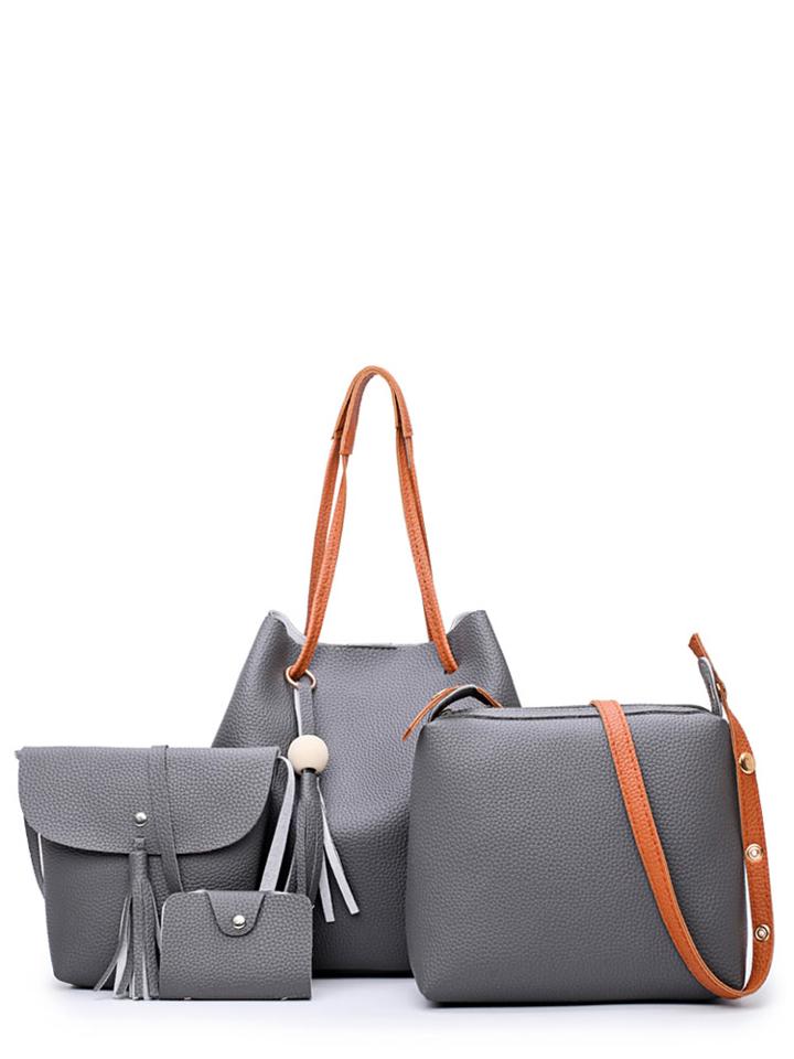 Romwe 4 Pcs Two Tone Tassel Bags Set