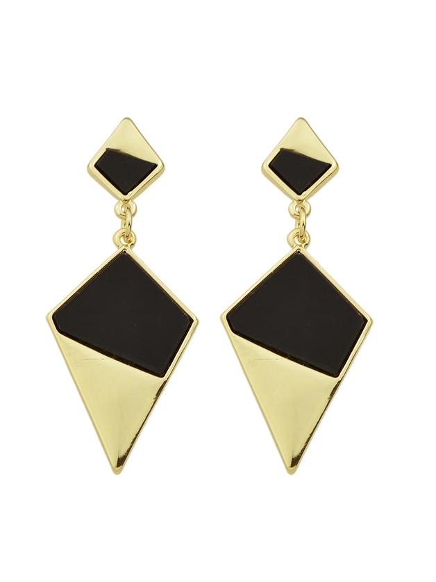 Romwe Black Color Geometric Shape Metal Hanging Earrings