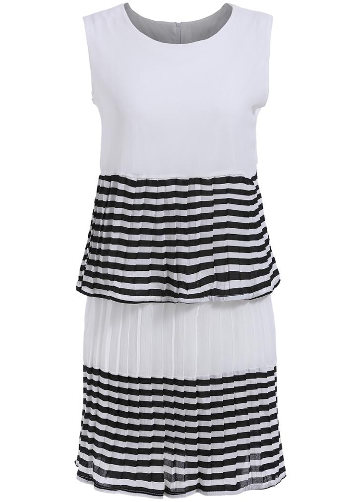 Romwe Striped Tank Top With Chiffon Pleated Skirt