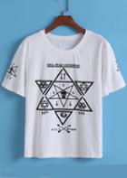 Romwe Hexagonal Star Print White T-shirt