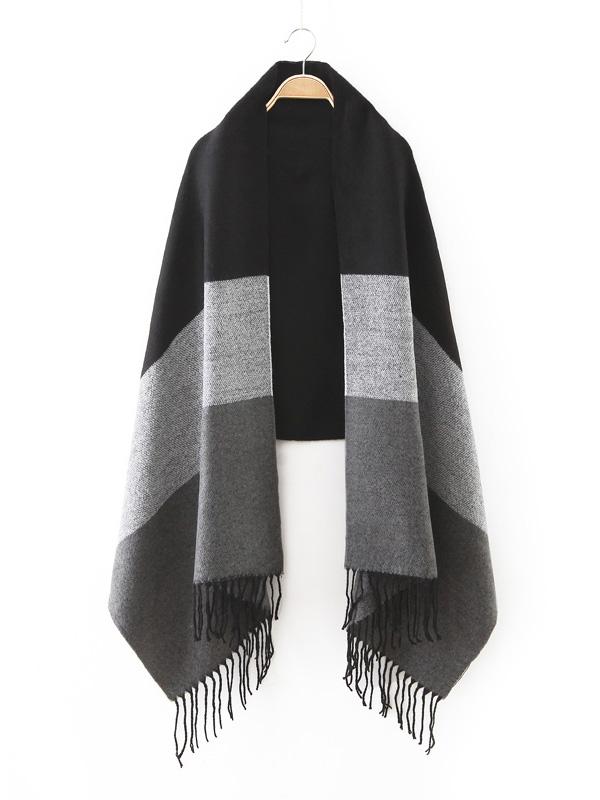 Romwe Black Tone Patchwork Fringe Edge Scarf