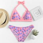 Romwe Cut And Sew Palm Tree Print Bikini Set