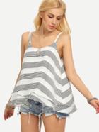 Romwe Layered Striped Chiffon Swing Cami Top - White