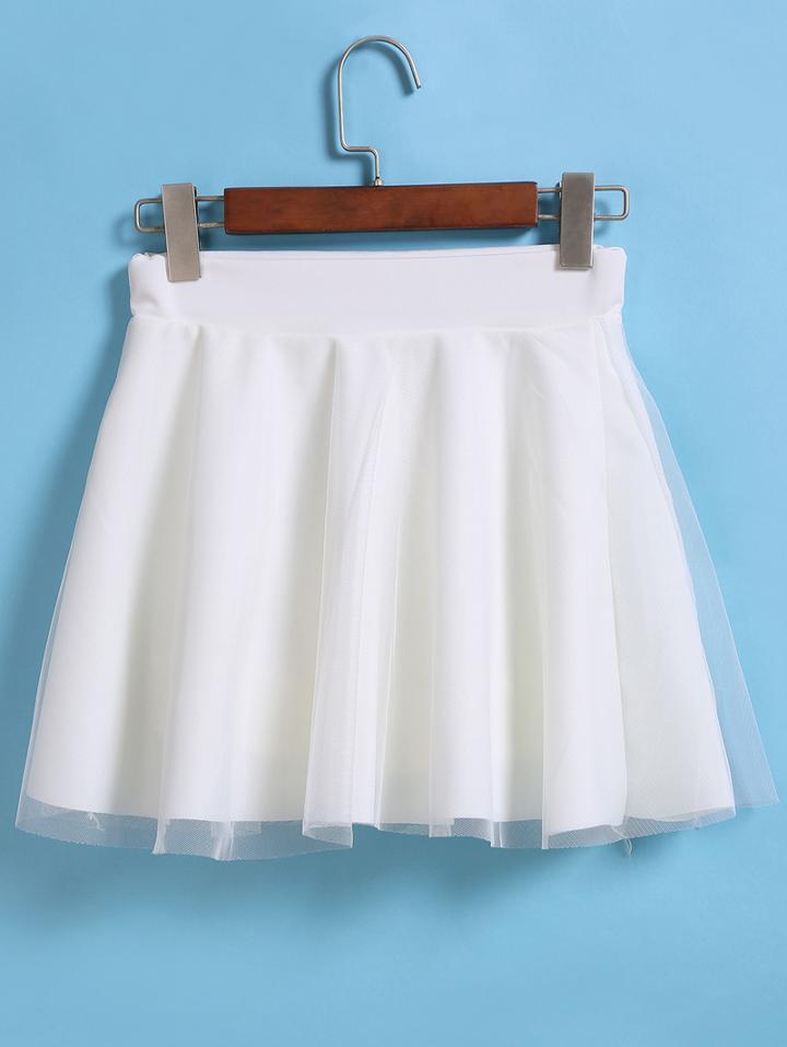Romwe Elastic Waist Mesh Flare Skirt
