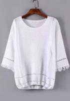 Romwe With Tassel Hollow Loose White Sweater