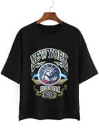 Romwe Dip Hem Split Letters Print T-shirt