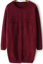 Romwe Pockets Loose Wine Red Sweater