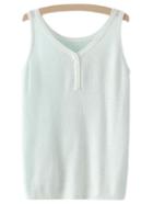 Romwe White V Neck Buttons Camis Top