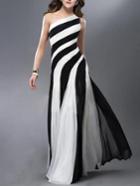 Romwe One-shoulder Color-block Cutout Maxi Dress