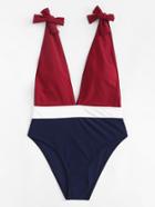 Romwe V Plunge Colorblock Swimsuit