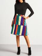 Romwe High Waist Patchwork A Line Skirt