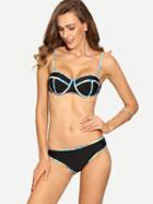 Romwe Contrast Trim Vintage Bikini Set - Black