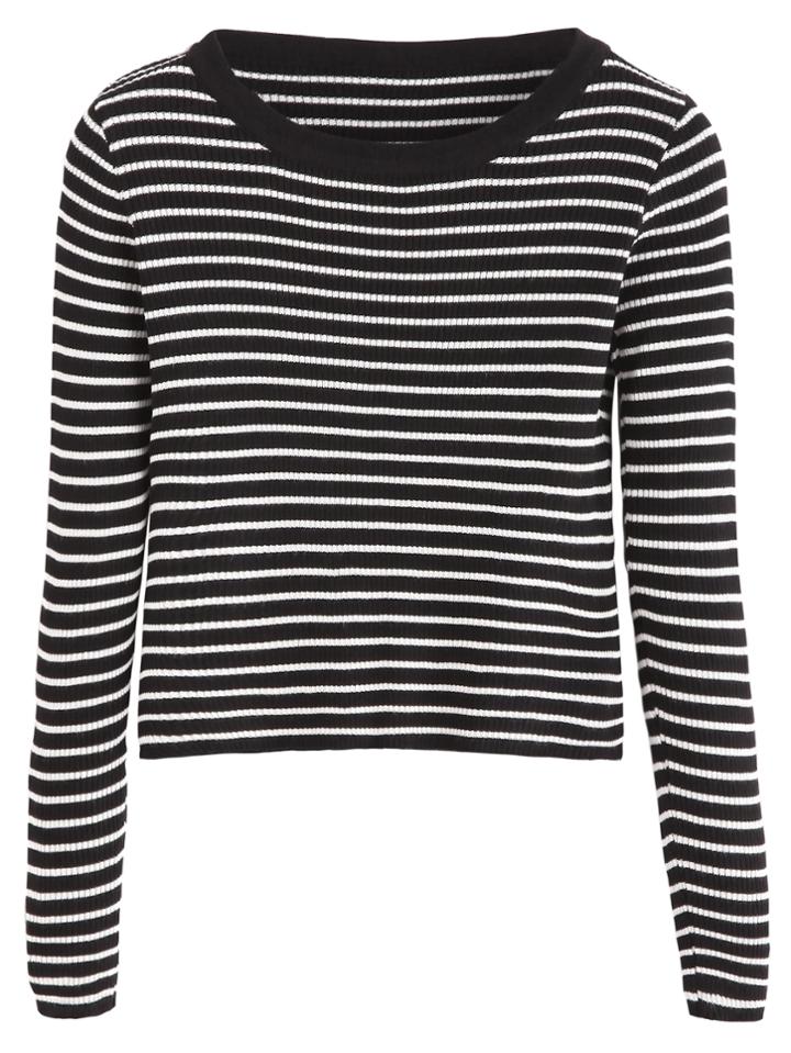 Romwe Black And White Striped Knitwear