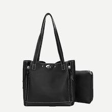 Romwe Twist Lock Detail Tote Bag With Inner Pouch