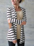 Romwe Striped Patch Long Coat
