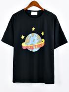 Romwe Black Earth Print Drop Shoulder T-shirt