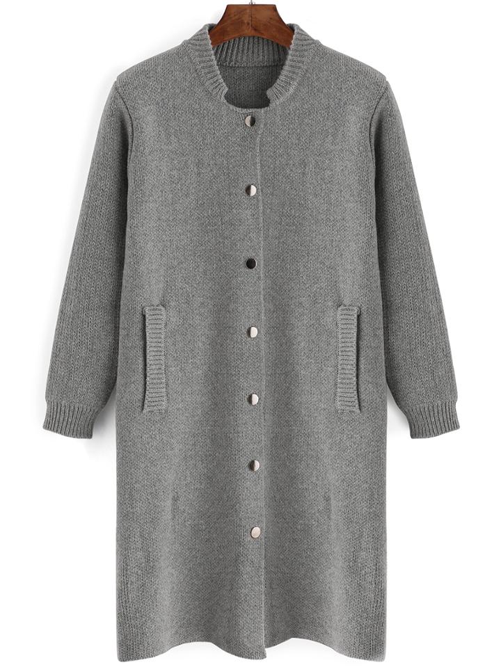 Romwe Split Back Long Coat Sweater