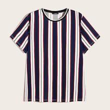 Romwe Guys Contrast Stitch Striped Tee