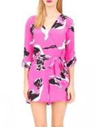 Romwe V Neck Flower Print Self-tie Red Romper