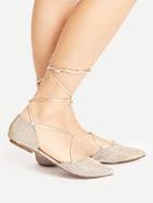 Romwe Gold Point Toe Lace Up Ballet Flats