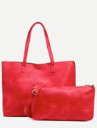 Romwe Red Snap Button Top Tote Bag With Crossbody Bag